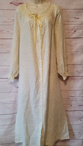 Vtg 80’s Miss Elaine Mini Yellow Floral Seersucker Robe L Smocked Modest Granny - Picture 1 of 11