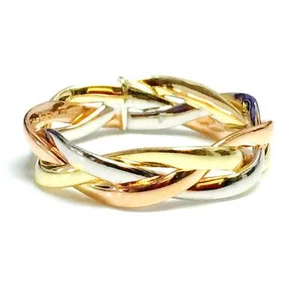 14K Tri-Color Gold Intertwined Braided Ring, 5mm, Size 7 - Picture 1 of 4