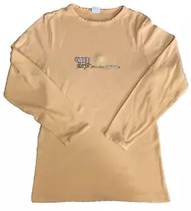 VINTAGE 1970s LAMPLIGHTER PEACH LONG SLEEVED TOP W/CROSS STITCHED COVERED WAGON - Picture 1 of 9