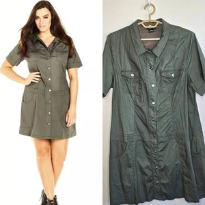 City Chic Size L Adventure Khaki Safari Utility Shirt Dress Short Sleeve Green - Picture 1 of 11