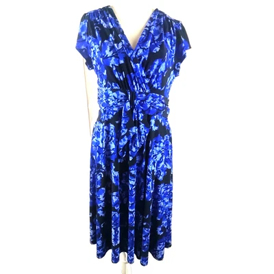 Vestido Evan Picone Para Mujer Talla 12 Azul Manga Casquillo Cuello B Ajuste Acampanado Hasta la Rodilla Foto 1 de 4