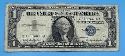 One Dollar 1957B $1 Blue Seal Silver Certificate Note Serial: X 31994416 A - Image 1 of 2