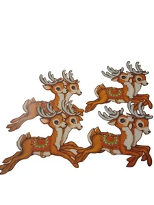 VTG 1978 Beistle Christmas 8 Reindeers Die Cut Decorations Set Of 4 Nostalgia  - Picture 1 of 4