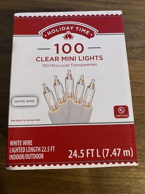 Holiday Time 100 Count Clear Mini Christmas Lights w/ White Wire, 24 feet - SV1 - Image 1 of 2