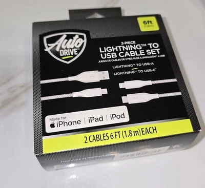 Auto Drive Lightning to USB-C & USB-A (2 Pack), 6ft, Charging & Data Sync Cable - Image 1 of 2