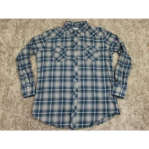 Camisa Wrangler Wrancher Para Hombres XL Alta Azul A Cuadros Perla A Presión Vaquero Occidental - Imagen 1 de 6