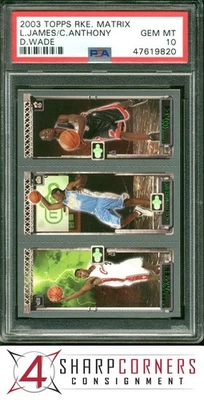 2003 TOPPS ROOKIE MATRIX LEBRON JAMES-CARMELO ANTHONY-DWYANE WADE RC PSA 10 - Image 1 of 4