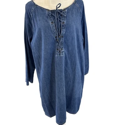 Ralph Lauren Denim Tunic Dress With Lace-Up Front & Pockets size XL - Image 1 of 4