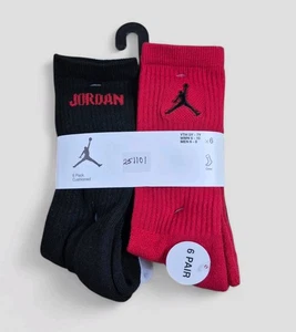 NIKE JORDAN Boys Socks Crew Jumpman Basketball Cushion 6 Pair Shoe Size 5Y-7Y  - Picture 1 of 6