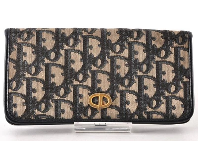 Christian Dior Trotter Cartera Larga Lona Cuero Negro Marrón Usado Auténtico 10D6252 Foto 1 de 4