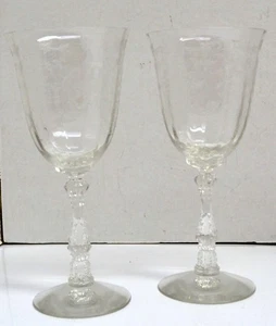 Vintage Fostoria Kristall Navarra geätzte Wasserkelche 2er Set 7 5/8" Stiel 6016 - Bild 1 von 5