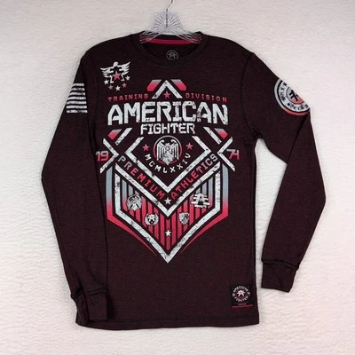 American Fighter Long Sleeve Thermal Shirt Burgundy Double Sided Men’s Medium - Image 1 of 4