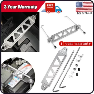 Aluminum Car Battery Hold Tie Down Bracket Mount Kit + 10'' J-Hooks Bolts Silver - Picture 1 of 10
