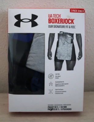 Under Armour 1363619-408 Men's Sz 5XL Gray/Blue 2-pk UA Tech 6" Boxerjock Briefs - Image 1 of 4