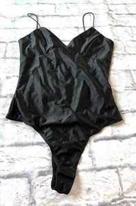 NEU Timing Damen kleiner Tanga Satin Spandex Spaghetti Riemen schwarz Body Neu ohne Etikett - Bild 1 von 10
