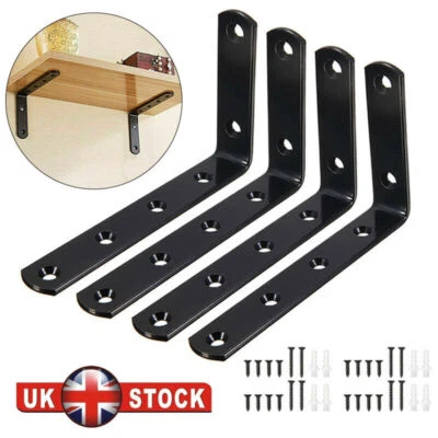 4X Heavy Duty Cast Iron L Shaped Wall Mounted Shelf Brackets Support Decor Home - Image 1 of 4
