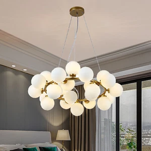 Gold Glass Globe Chandelier Modern Pendant Lamp Living Room Ceiling Light - Picture 1 of 19