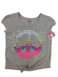 NEW Circo girls graphic peace sign heather gray tie front shirt size L/G - Picture 1 of 5