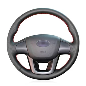 For  Kia K2 /Rio Car Hand-stitch Steering Wheel Cover Black Artificial Leather - Picture 1 of 9