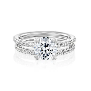 1/2 CT D/SI1 Gorgeous Diamond Engagement Ring Set Round Cut 14K White Gold - Picture 1 of 3