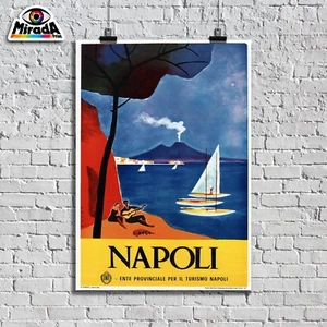 Vintage POSTER NEAPEL Vesuv Vulkan Stadt Kunst Männlich Angioino Meer QUALITÄT - Bild 1 von 1