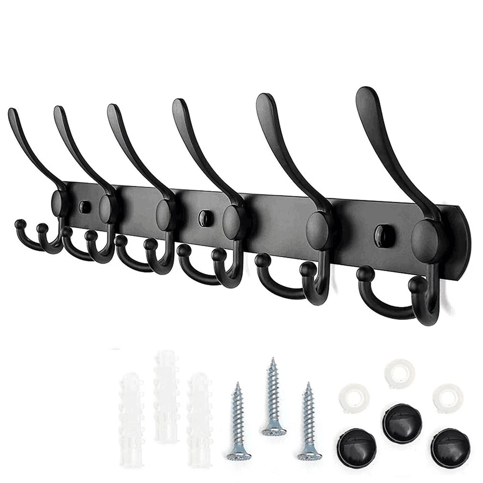 Appendiabiti a Parete,Ganci Appendiabiti Attaccapanni da Muro Nero Opaco 6 gance - Immagine 1 di 4