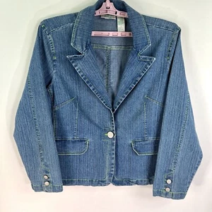 Bill Blass Blue Denim Jacket Women's XL Button Up Jeanswear Blazer - Picture 1 of 10