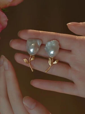 gorgeous  15-16mm south sea  baroque white pearl dangle earring 925s(cd) - Image 1 of 4