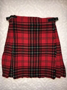 Children’s Tartan Wool Skirt red black KILT ClanLaird Scotland  WOOL Vintage Adj - Picture 1 of 12