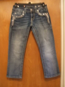 Miss Me Sz 25 Signature Capri Blue Jean Embellished Bling JVS755P7 Stretch - Picture 1 of 12