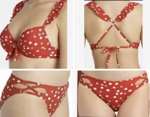 California Waves Floral Strappy Cutout 2 Piece Bikini-Top Small;Hipster Bottom M - Picture 1 of 19