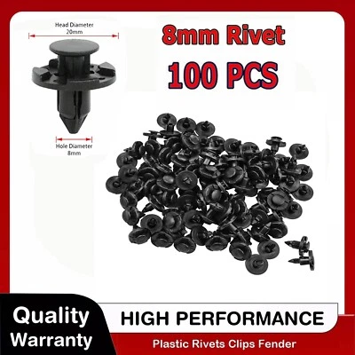 100pcs Bumper Clips 8mm Plastic Rivet Fastener Mud Flaps Fender Push for NISSAN - Image 1 of 4