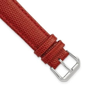 DeBeer 19mm Lizard-Style Grain Red Silver-tone Buckle Watch Band - Picture 1 of 3