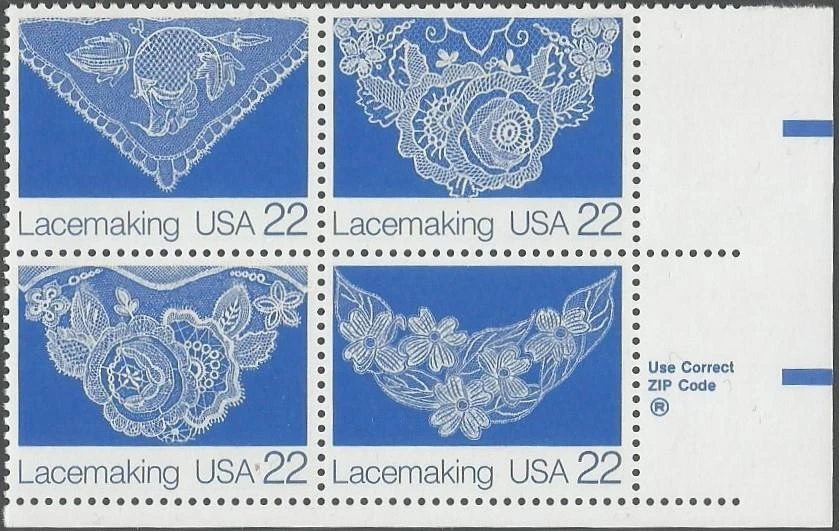 Zip Block of 4 stamps - Scott 2351-54 - 22 cent - Lacemaking - 1987 - MNH - Image 1 of 1