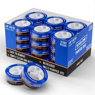 STIX-ON 24 Rolls 2”x60  Painter’s Tape Blue Masking Rolls 1.88 inch x 60 yds - Image 1 of 4