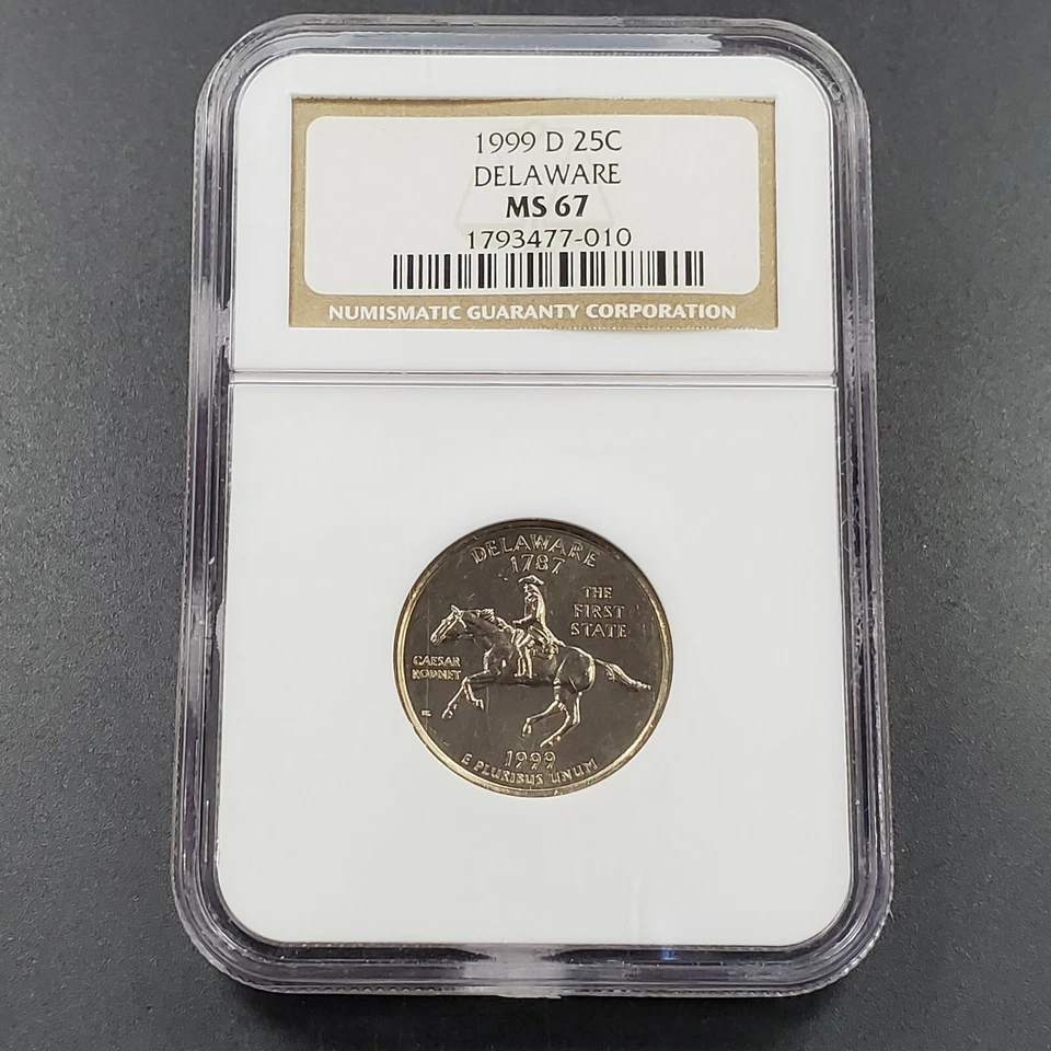 1999 D DELAWARE State Statehood Quarter Coin MS67 NGC Brown Label Holder - Image 1 of 4