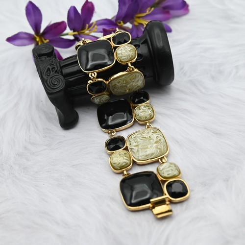 Kate Spade NY Braccialetto Colore Oro 7 1 2" Cristallo Nero Largo Smalto Marrone