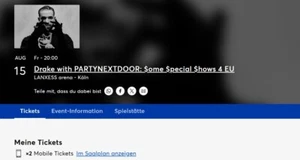 Drake 2 Stehplatz Tickets Köln 15.08 - Bild 1 von 1