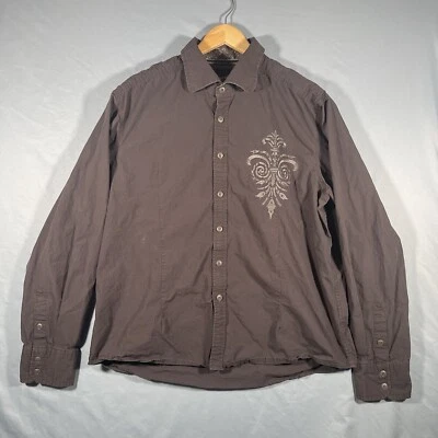 House Of Lords Shirt Men 2XL Gray Stud Cross Y2K Long Sleeve Embroidered Paisley - Image 1 of 4