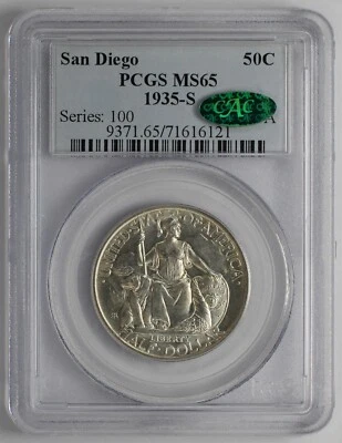 1935 S San Diego Silver Half Dollar PCGS MS65 CAC Series: 100 Coin: 40A - Image 1 of 4
