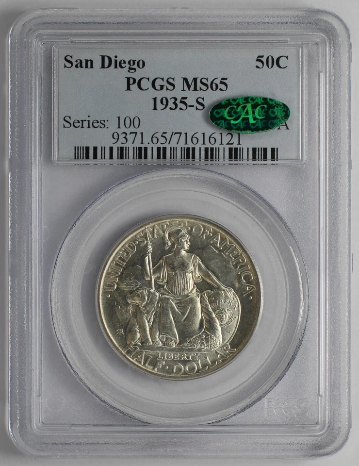 1935 S San Diego Silver Half Dollar PCGS MS65 CAC Series: 100 Coin: 40A - Image 1 of 4