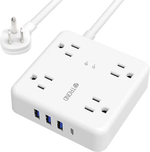 Flat Plug Surge Protector Power Strip, 5Ft Extension Cord with Multiple Outlets - Picture 1 of 12
