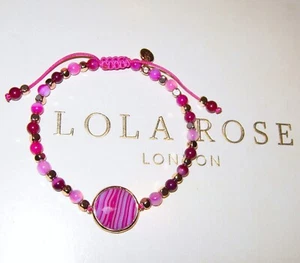 LOLA ROSE WATERLOO DISC PINK STRIPE PERSIAN AGATE ADJUSTABLE TUMBLE BRACELET QVC - Picture 1 of 1