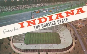 Carte postale voeux Indiana bannière Indy 500 Speedway, Notre Dame vers 1950 D7 - Photo 1/2
