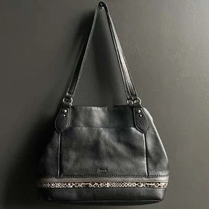 The Sak Black Melrose Leather Satchel Hobo Bag Purse Double Shoulder Strap - Picture 1 of 8