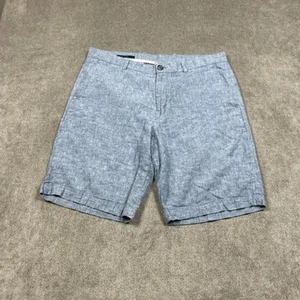 Perry Ellis Shorts Mens 34 x 9.5 Linen Blend Chambray Blue Chino Summer Casual - Picture 1 of 8