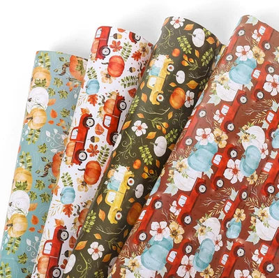 Whaline 12 Sheets Fall Gift Wrapping Paper with Pumpkin Truck Design 19.7x27.6 - Image 1 of 4