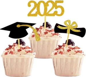 2025 Graduation Cupcake Toppers, 48 PCS Food/Appetizer Picks For 01 Gold - Picture 1 of 9