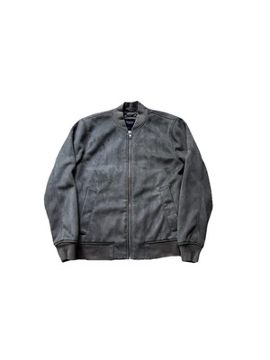 Abercrombie & Fitch Gray Full Zip Suede Like Bomber Jacket Size Medium - Image 1 of 4