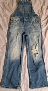 Old Navy Blue Cotton Overall Girls Size M (8) Jumper Denim Distressed - Picture 1 of 8